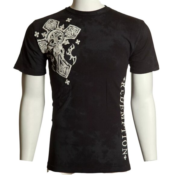 ARCHAIC by AFFLICTION Black FATAL COURSE Short Sleeve Slim Fit Y2K T-shirt NWT - Picture 4 of 9